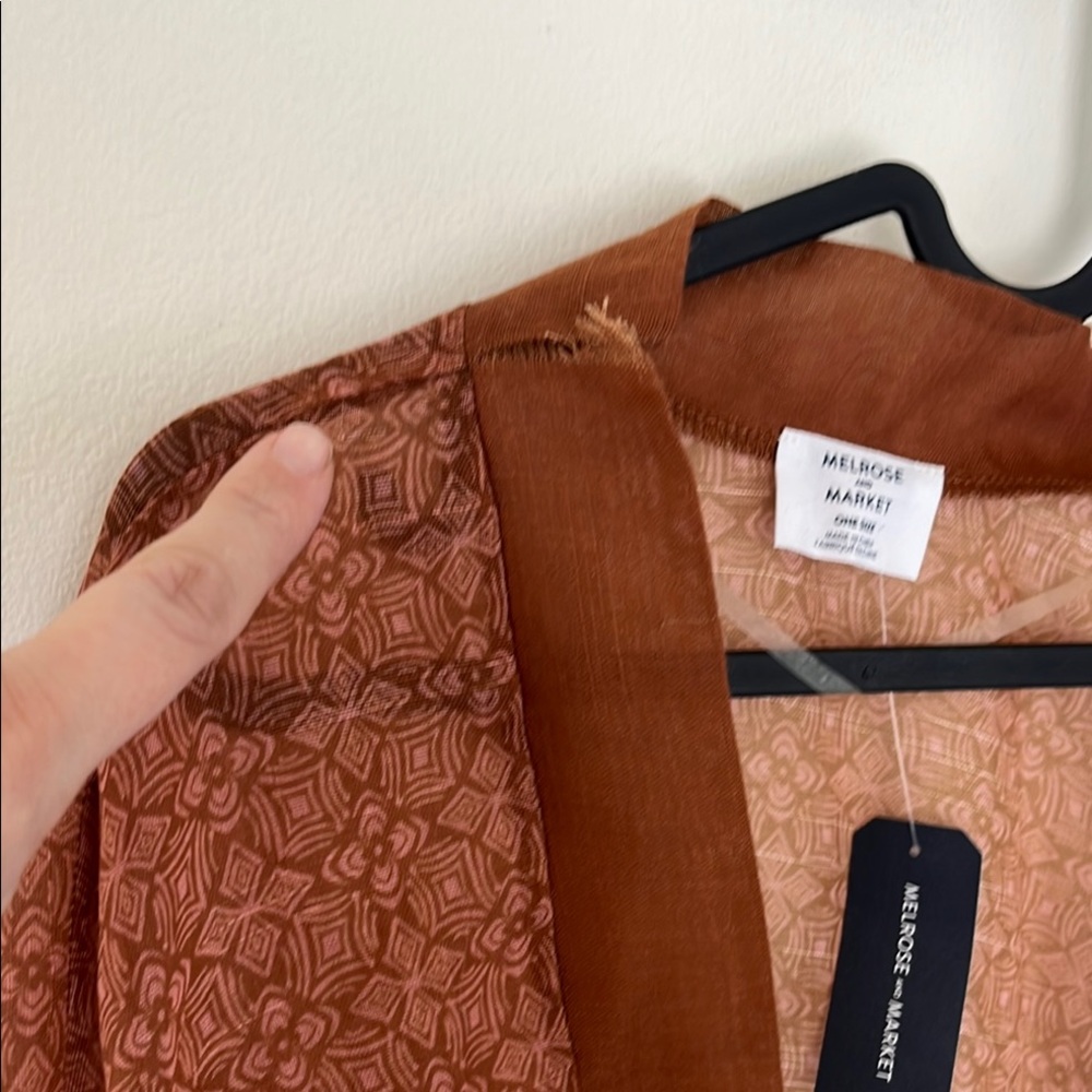 Melrose & Market Brown Sheer Women's Tie Front Top - Picture 3 of 6